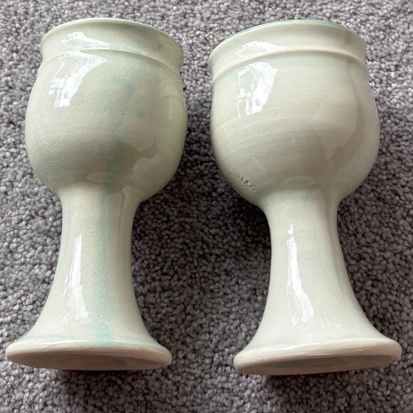 Unicorn Goblets Handmade Ceramic Pale Green Set of 2 - Picture 5 of 9